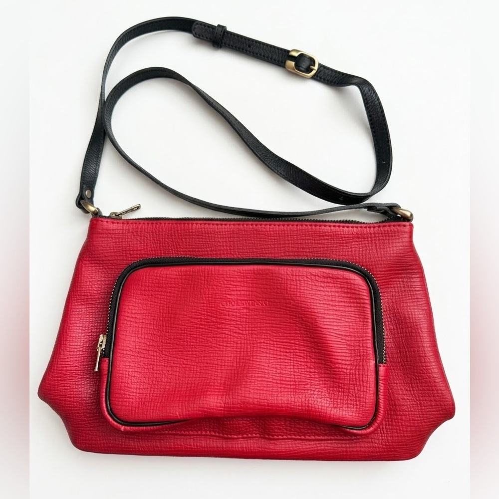 Cholewinski Red Textured Genuine Leather Crossbody Bag - EUC